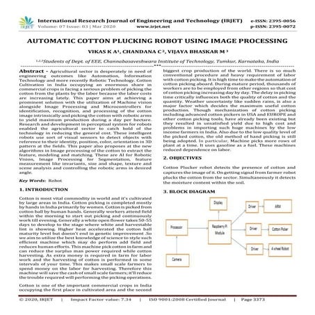 IRJET - Automatic Cotton Plucking Robot using Image Processing