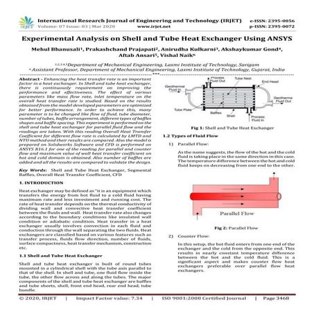 The effect of varying flow rate-parallel flow shell and tube heat ...