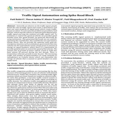 IRJET - Traffic Signal Automation using Spike Road Block