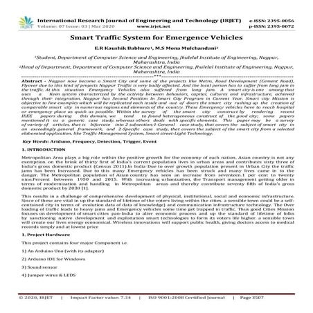 IRJET - Smart Traffic System for Emergence Vehicles