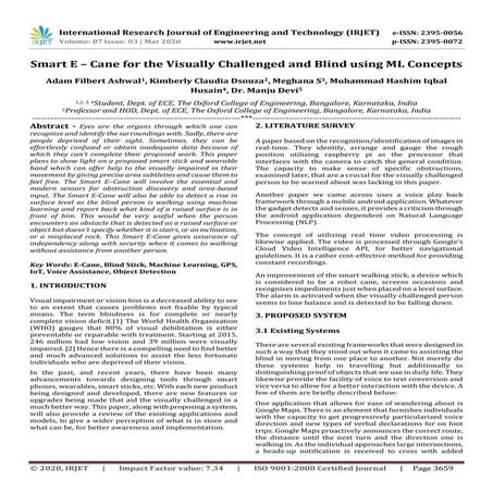 IRJET -  	  Smart E – Cane for the Visually Challenged and Blind using ML Con...