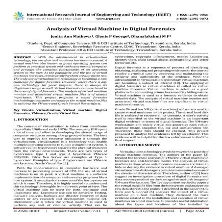 IRJET -  	  Analysis of Virtual Machine in Digital Forensics