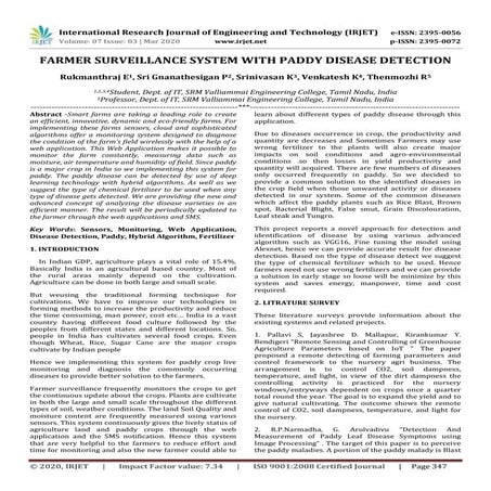 IRJET - Farmer Surveillance System with Paddy Disease Detection