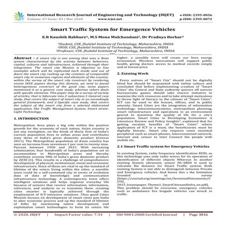 IRJET - Smart Traffic System for Emergence Vehicles