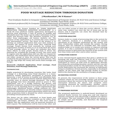 IRJET - Food Wastage Reduction through Donation