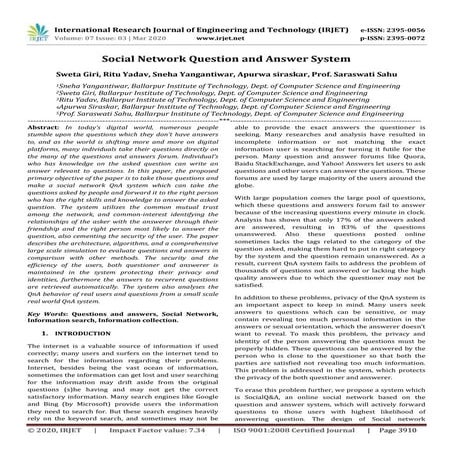 IRJET - Social Network Question and Answer System