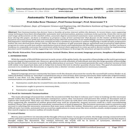 IRJET -  	  Automatic Text Summarization of News Articles