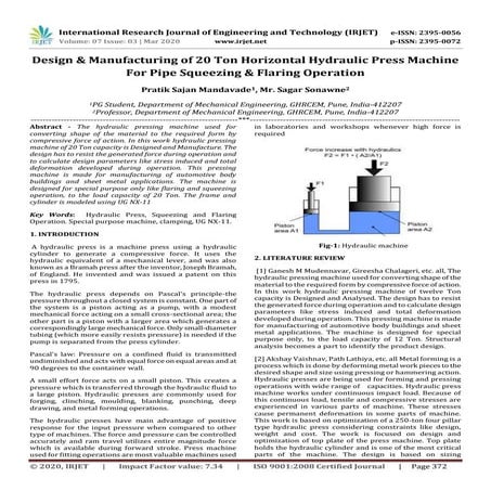 IRJET - Design & Manufacturing of 20 Ton Horizontal Hydraulic Press Machine f...