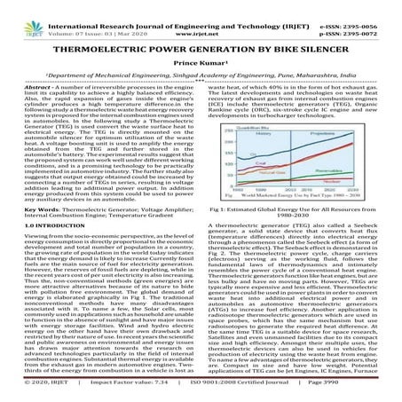 IRJET - Thermoelectric Power Generation by Bike Silencer