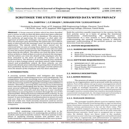 IRJET -  	  Scrutinize the Utility of Preserved Data with Privacy