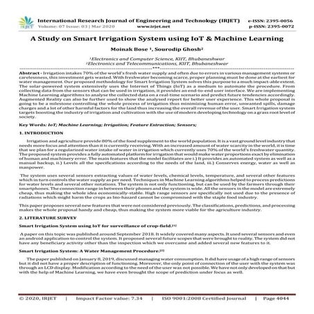 IRJET -  	  A Study on Smart Irrigation System using IoT & Machine Learning