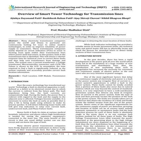 IRJET - 	  Overview of Smart Tower Technology for Transmission Lines