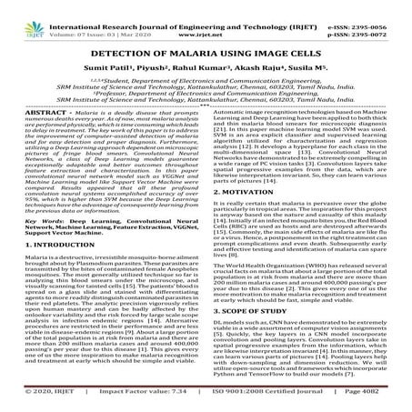 IRJET - Detection of Malaria using Image Cells