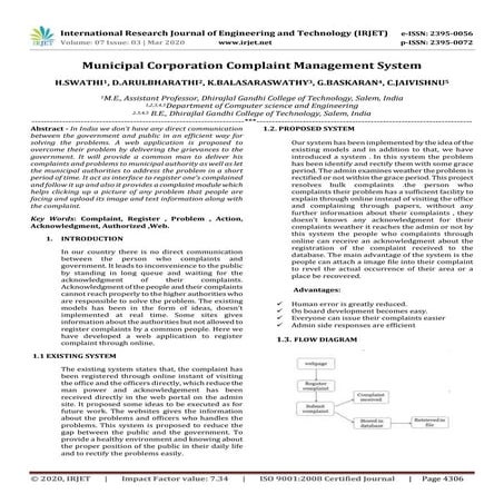 IRJET -  	  Municipal Corporation Complaint Management System