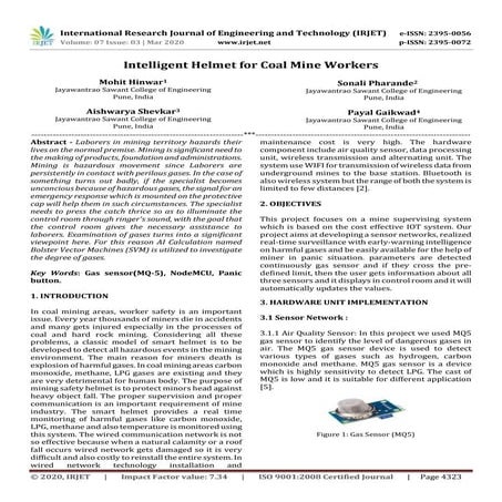 IRJET -  	  Intelligent Helmet for Coal Mine Workers