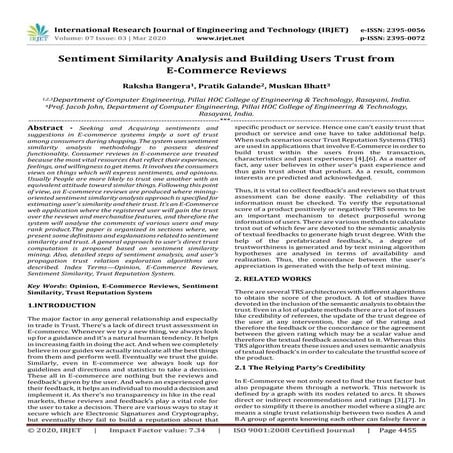 IRJET - Sentiment Similarity Analysis and Building Users Trust from E-Commerc...