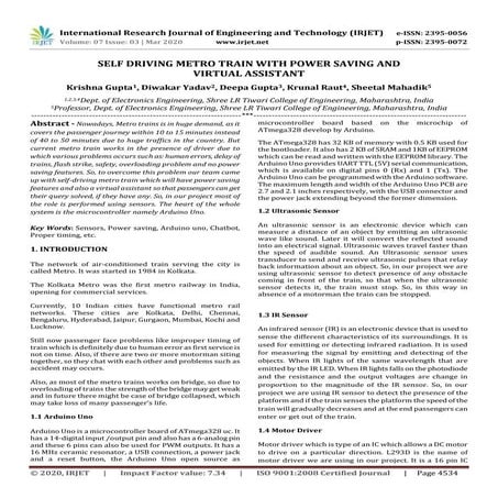 IRJET -  	  Self Driving Metro Train with Power Saving and Virtual Assistant