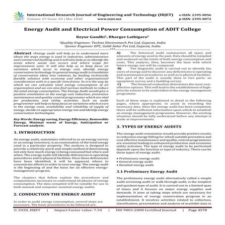 IRJET - Energy Audit and Electrical Power Consumption of ADIT College