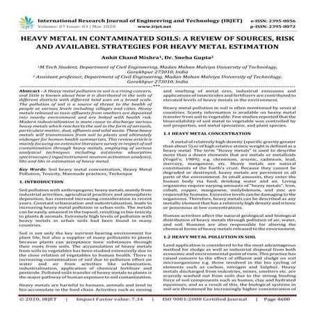 IRJET -  	  Heavy Metal in Contaminated Soils: A Review of Sources, Risk and ...