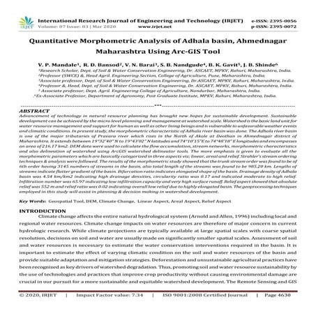 IRJET - Quantitative Morphometric Analysis of Adhala Basin, Ahmednagar Mahara...