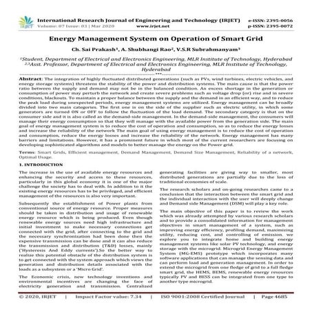 IRJET - Energy Management System on Operation of Smart Grid