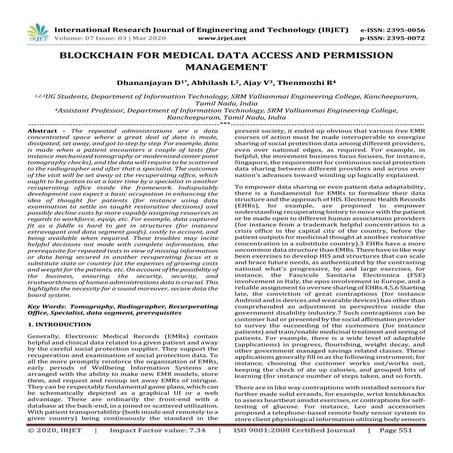 IRJET - Blockchain for Medical Data Access and Permission Management