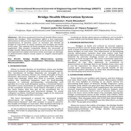 IRJET -  	  Bridge Health Observation System