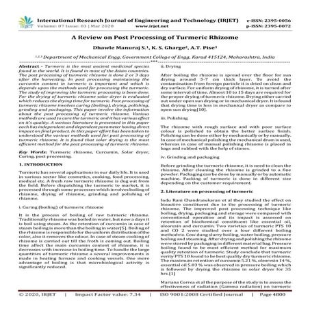 IRJET - Review on Post Processing of Turmeric Rhizome | PDF