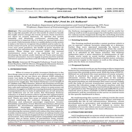 IRJET - Asset Monitoring of Railroad Switch using IoT