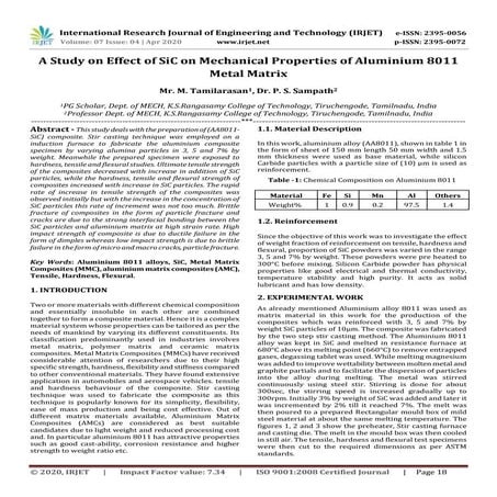 IRJET- A Study on Effect of SIC on Mechanical Properties of Aluminium 8011 Me...