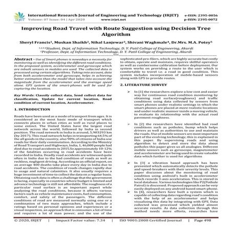 IRJET -  	  Improving Road Travel with Route Suggestion using Decision Tree A...