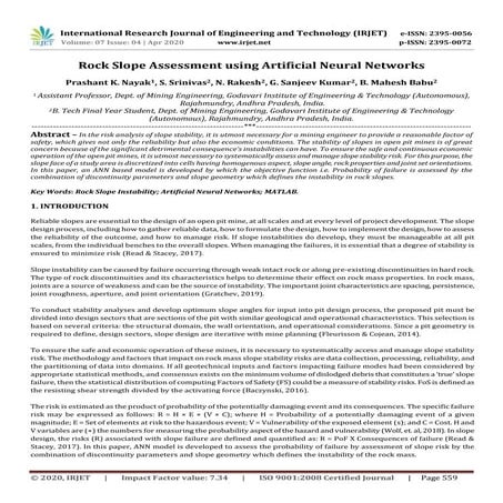 IRJET -  	  Rock Slope Assessment using Artificial Neural Networks