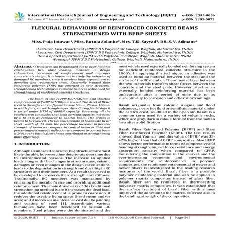IRJET - Flexural Behaviour of Reinforced Concrete Beams Strengthened with BFR...