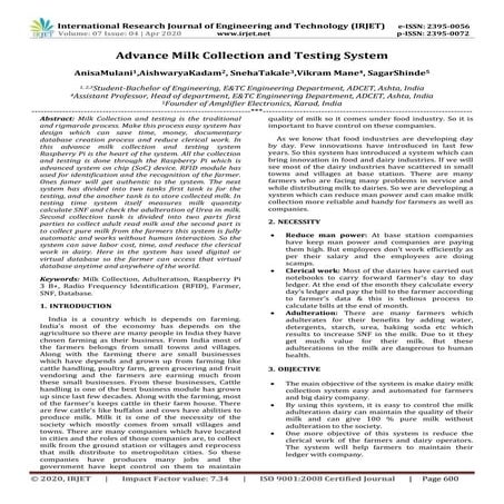 AUTOMATIC MILK COLLECTION SYSTEM | PDF