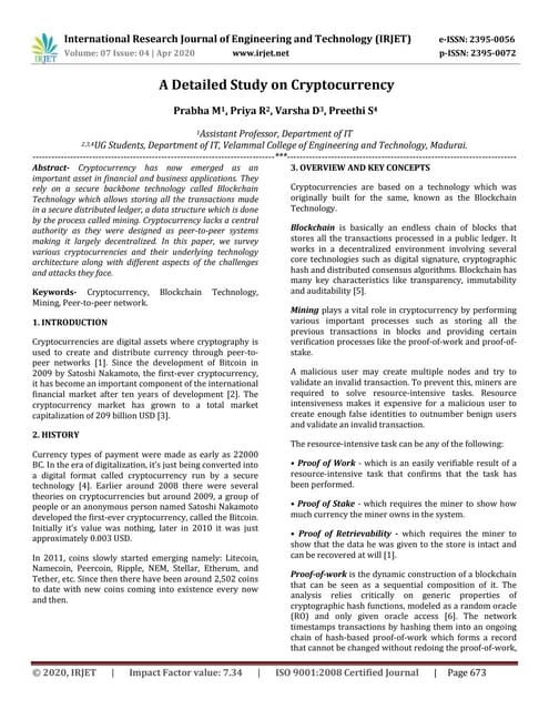 IRJET -  	  A Detailed Study on Cryptocurrency