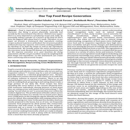 IRJET- One Tap Food Recipe Generation