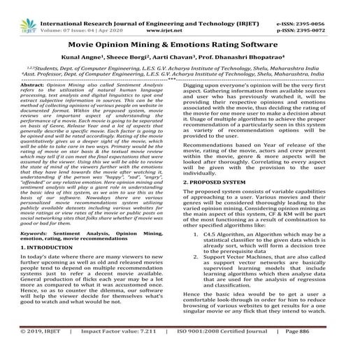 IRJET -  	  Movie Opinion Mining & Emotions Rating Software