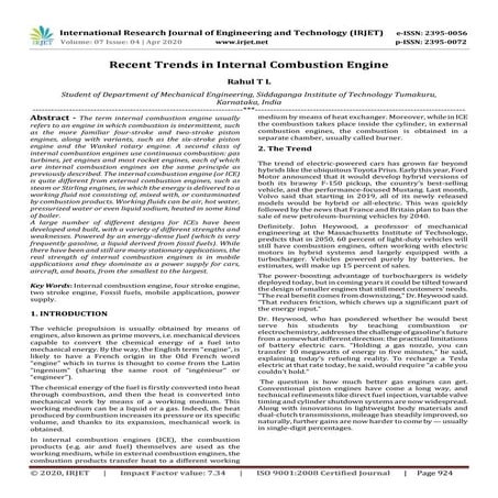 IRJET -  	  Recent Trends in Internal Combustion Engine
