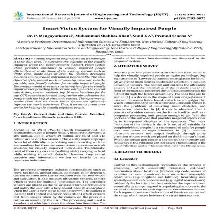 IRJET -  	  Smart Vision System for Visually Impaired People