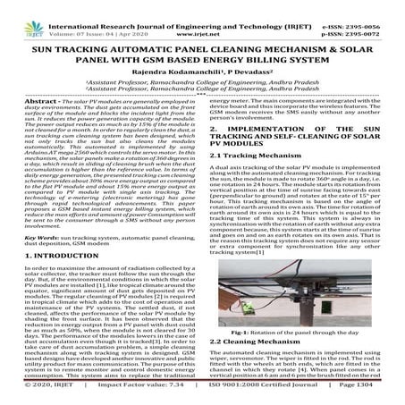 IRJET - Sun Tracking Automatic Panel Cleaning Mechanism & Solar Panel with GS...