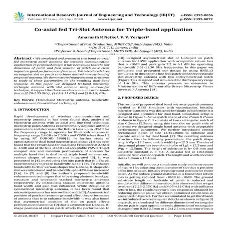 IRJET - Co-Axial Fed Tri-Slot Antenna for Triple-Band Application