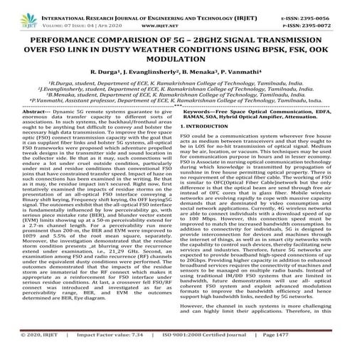 IRJET -  	  Performance Comparision of 5G – 28Ghz Signal Transmission Over FS...