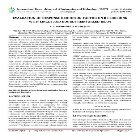 IRJET -  	  Evaluation of Response Reduction Factor on RC Building with Singl...