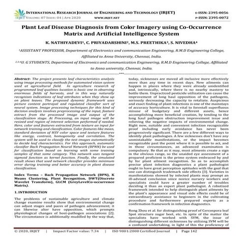 IRJET- Plant Leaf Disease Diagnosis from Color Imagery using Co-Occurrence Ma...