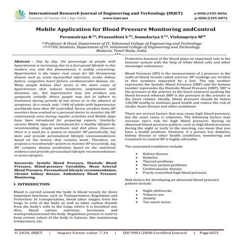 IRJET - Mobile Application for Blood Pressure Monitoring and Control