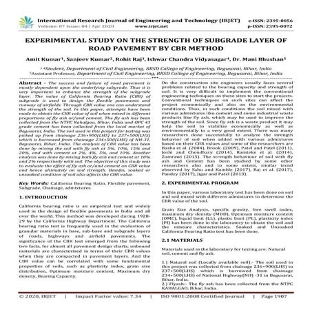 IRJET - Experimental Study on the Strength of Subgrade Layer of Road Pavement...