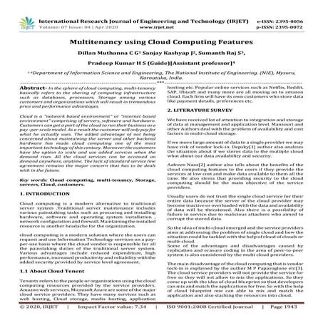 IRJET - Multitenancy using Cloud Computing Features