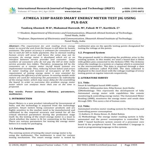 IRJET - ATMEGA 328P based Smart Energy Meter Test Jig using PLX-DAX