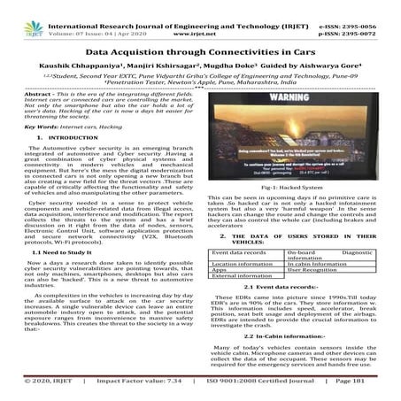 IRJET- Data Acquistion through Connectivities in Cars