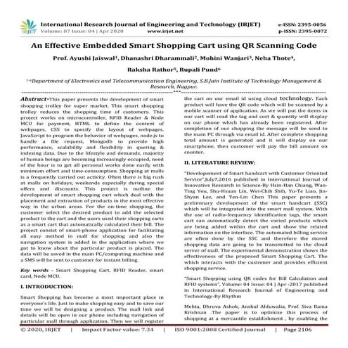 IRJET - An Effective Embedded Smart Shopping Cart using QR Scanning Code